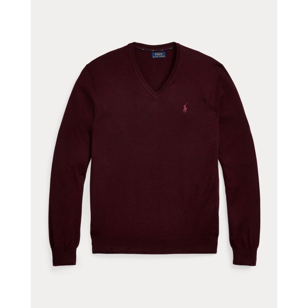 Polo Ralph Lauren Washable Wool Slim Fit V-Neck Sweater in Wine Size M EUC - Picture 2 of 16
